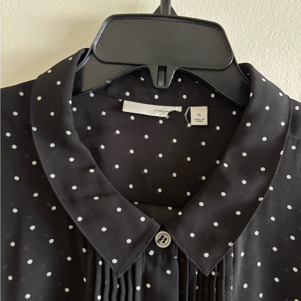 Halogen Black Polka Dot Button Down Blouse Sz XL - Picture 3 of 5